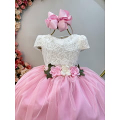 Vestido Infantil OFF com Rosa Longo