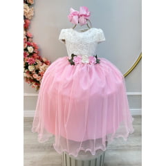 Vestido Infantil OFF com Rosa Longo