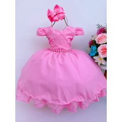 Vestido Infantil Rosa Chiclete Formatura Batizado Aniversário Jardim