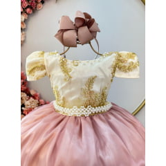 Vestido Infantil Rosê Luxo Realeza Formatura Daminha