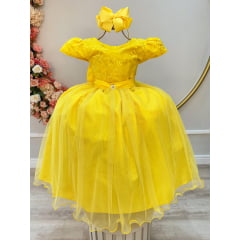 Vestido Infantil Super Luxo Realeza Amarelo Dourado Bodas de Ouro Daminha