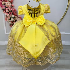 Vestido Infantil Super Luxo Realeza Amarelo Dourado Bodas de Ouro Daminha