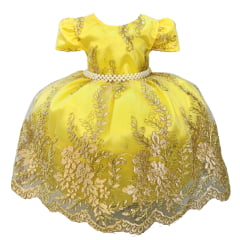 Vestido Infantil Super Luxo Realeza Amarelo Dourado Bodas de Ouro Daminha