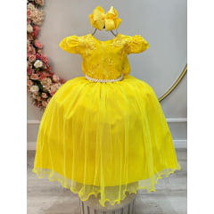 Vestido Infantil Super Luxo Realeza Amarelo Dourado Bodas de Ouro Daminha