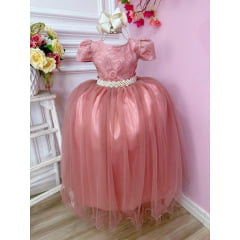 Vestido Infantil Super Luxo Realeza Rose Bodas de Ouro Daminha