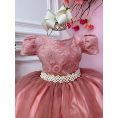 Vestido Infantil Super Luxo Realeza Rose Bodas de Ouro Daminha