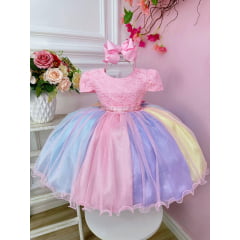 Vestido Infantil Unicorn Candy Color Jardim Colorido