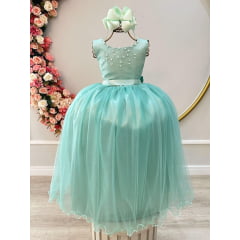 Vestido Infantil Verde Menta Longo