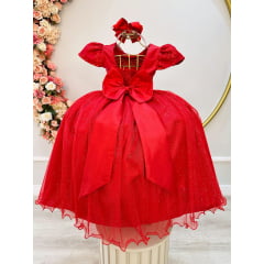 VESTIDO INFANTIL VERMELHO C/ RENDA LUXO E PÉROLAS DAMAS