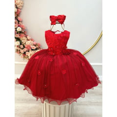 Vestido Infantil Vermelho Flores