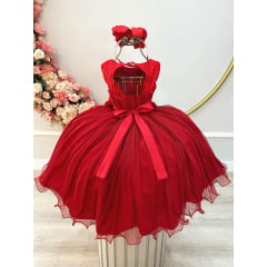 Vestido Infantil Vermelho Flores