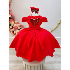 Vestido Infantil Vermelho Perola Coração