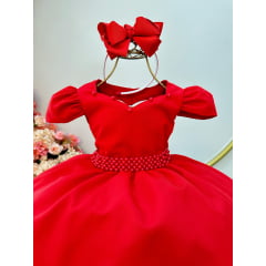 Vestido Infantil Vermelho Perola Coração