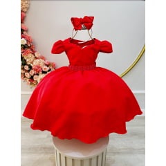 Vestido Infantil Vermelho Perola Coração