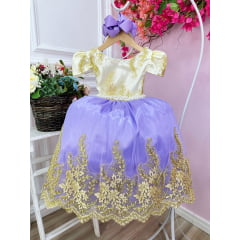 Vestido Menina Festa Longo Lilas Dourado