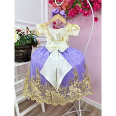 Vestido Menina Festa Longo Lilas Dourado