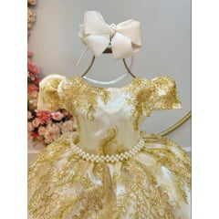 Vestido Realeza Marfim Dourado