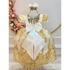 Vestido Realeza Marfim Dourado