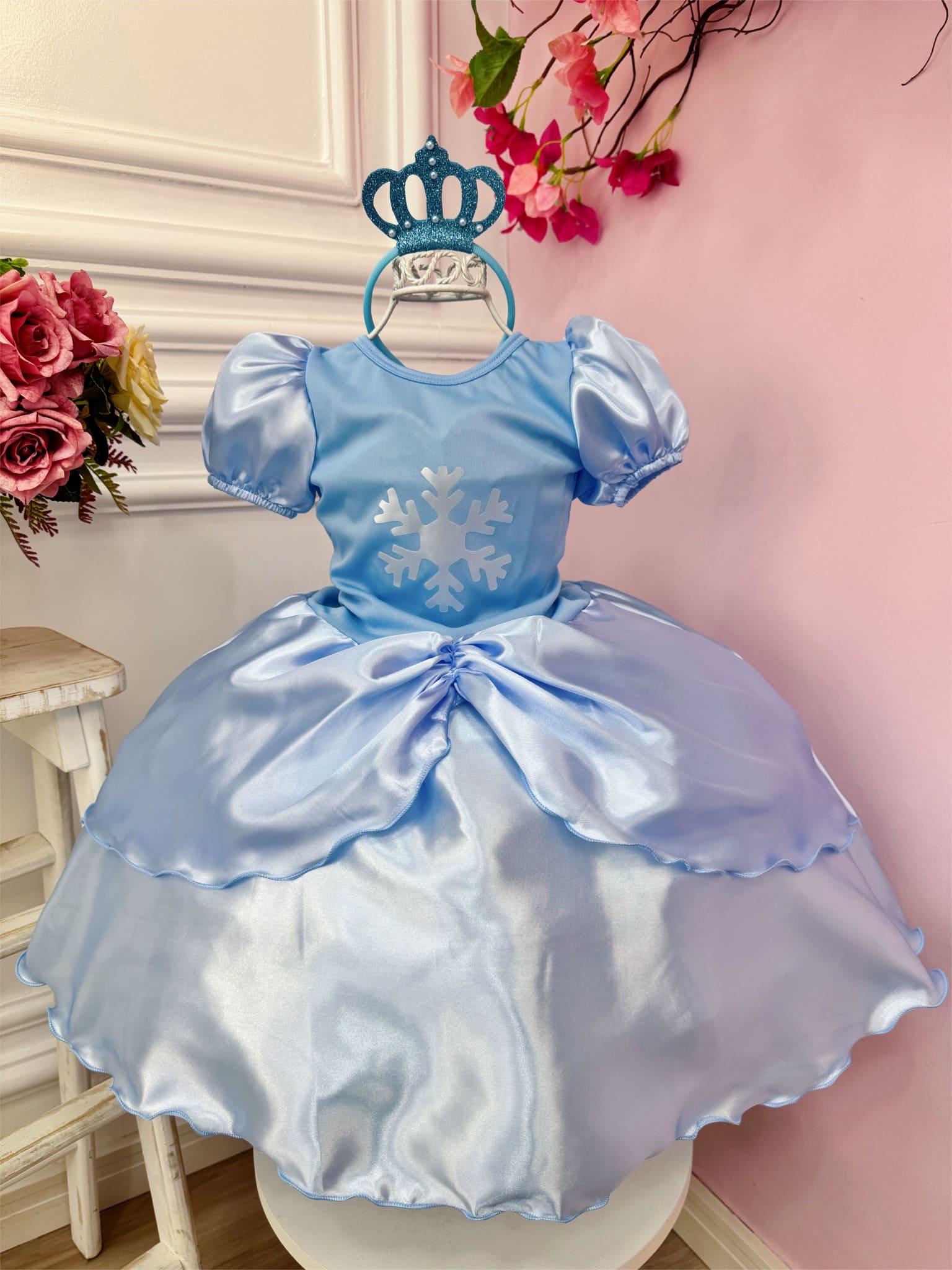 Fantasia Infantil Frozen Elsa Anna Princesas C/ Tiara Festas