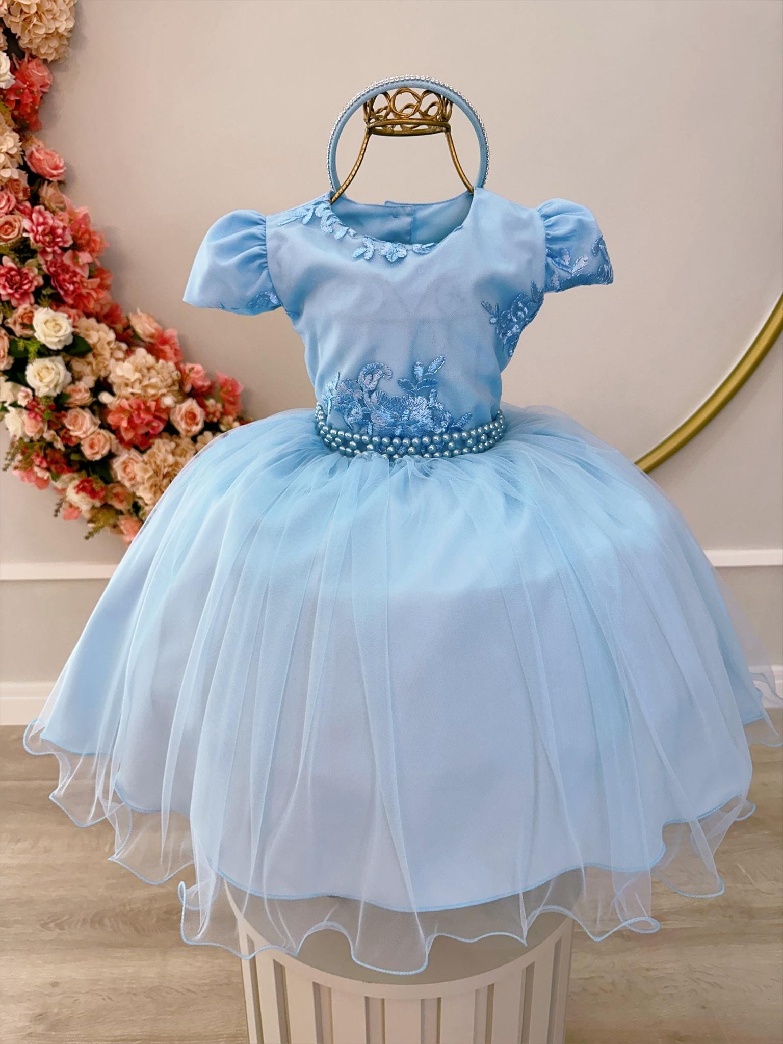 Vestido de Festa Infantil Moderno Daminha Azul Claro