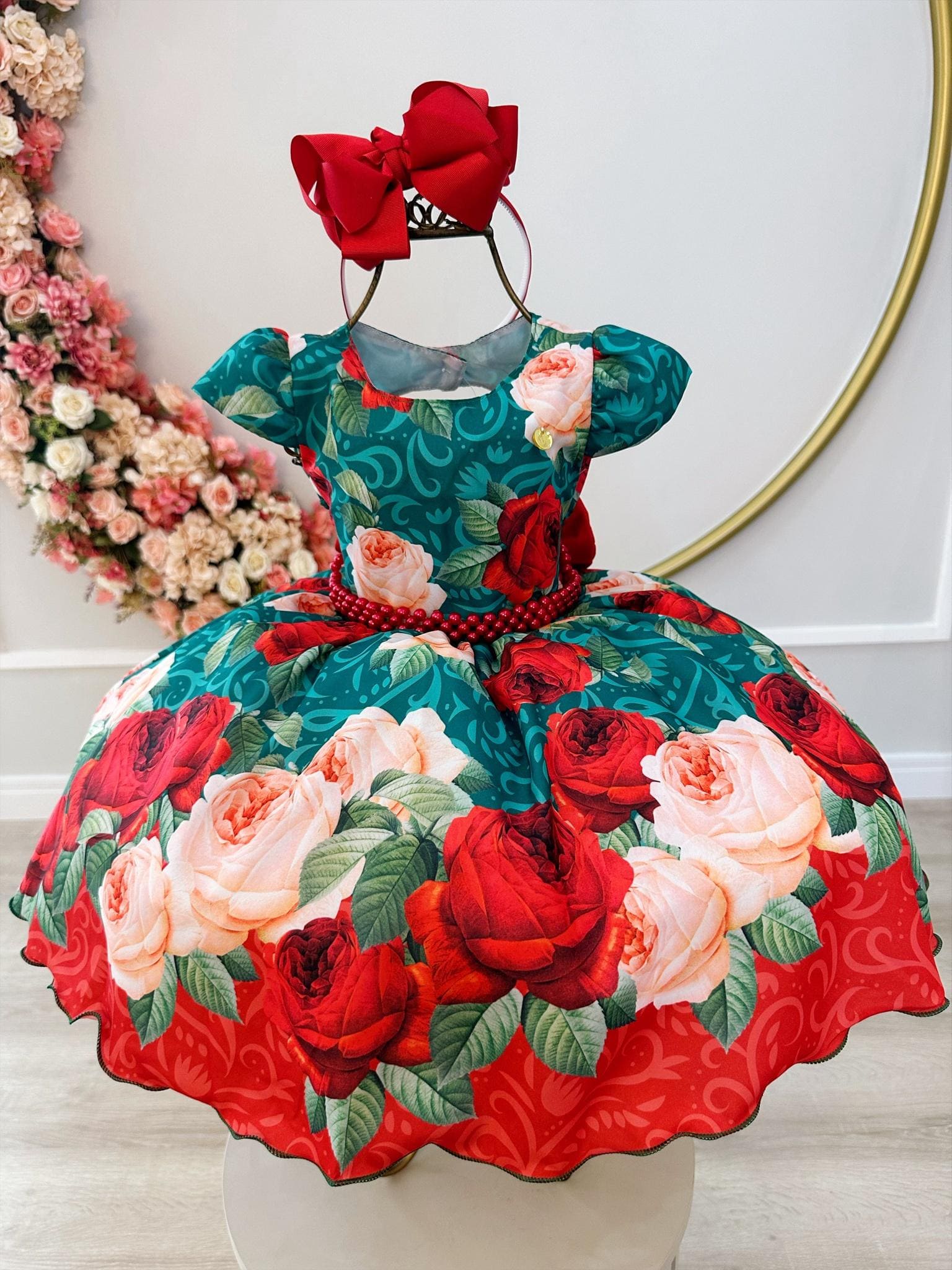 Vestido de Festa Infantil Natal Floral