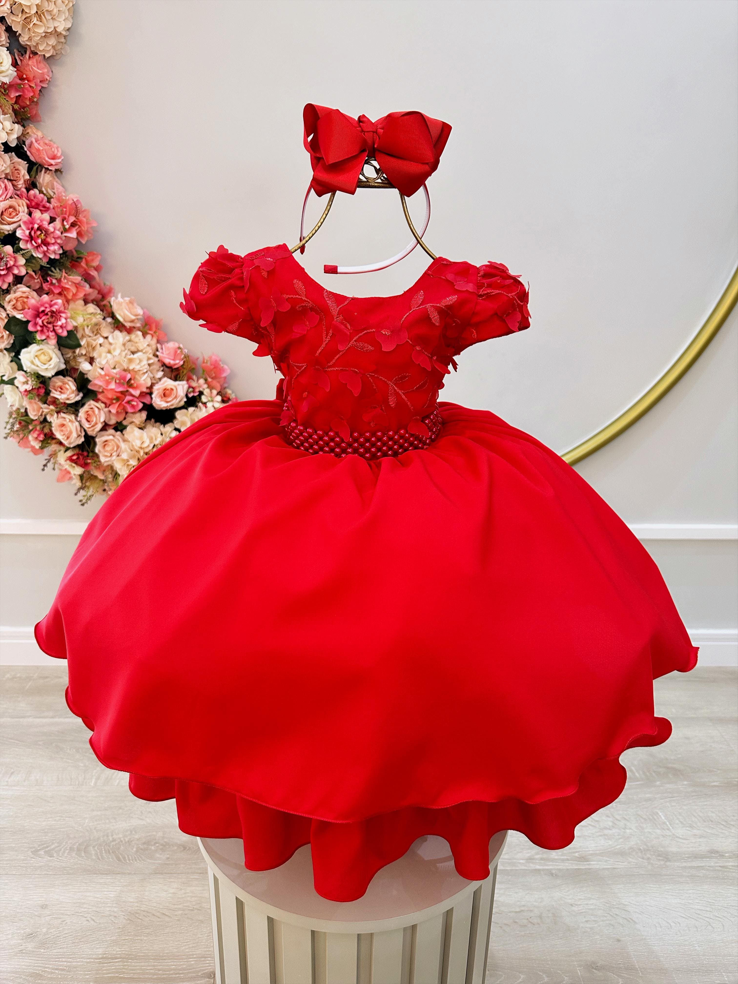 Vestido de Festa Infantil Vermelho Borboleta