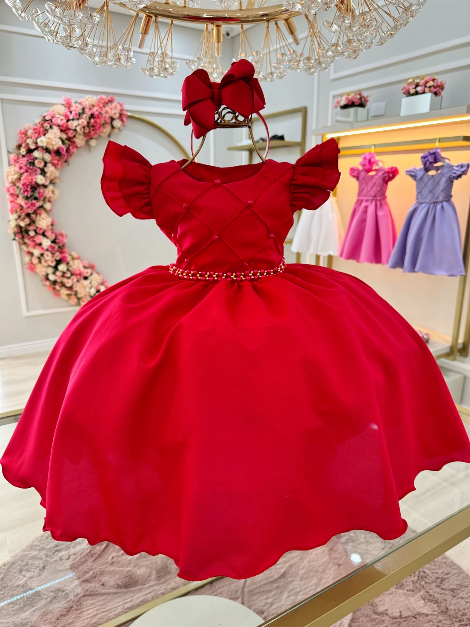 Vestido de Festa Infantil Vermelho Coração