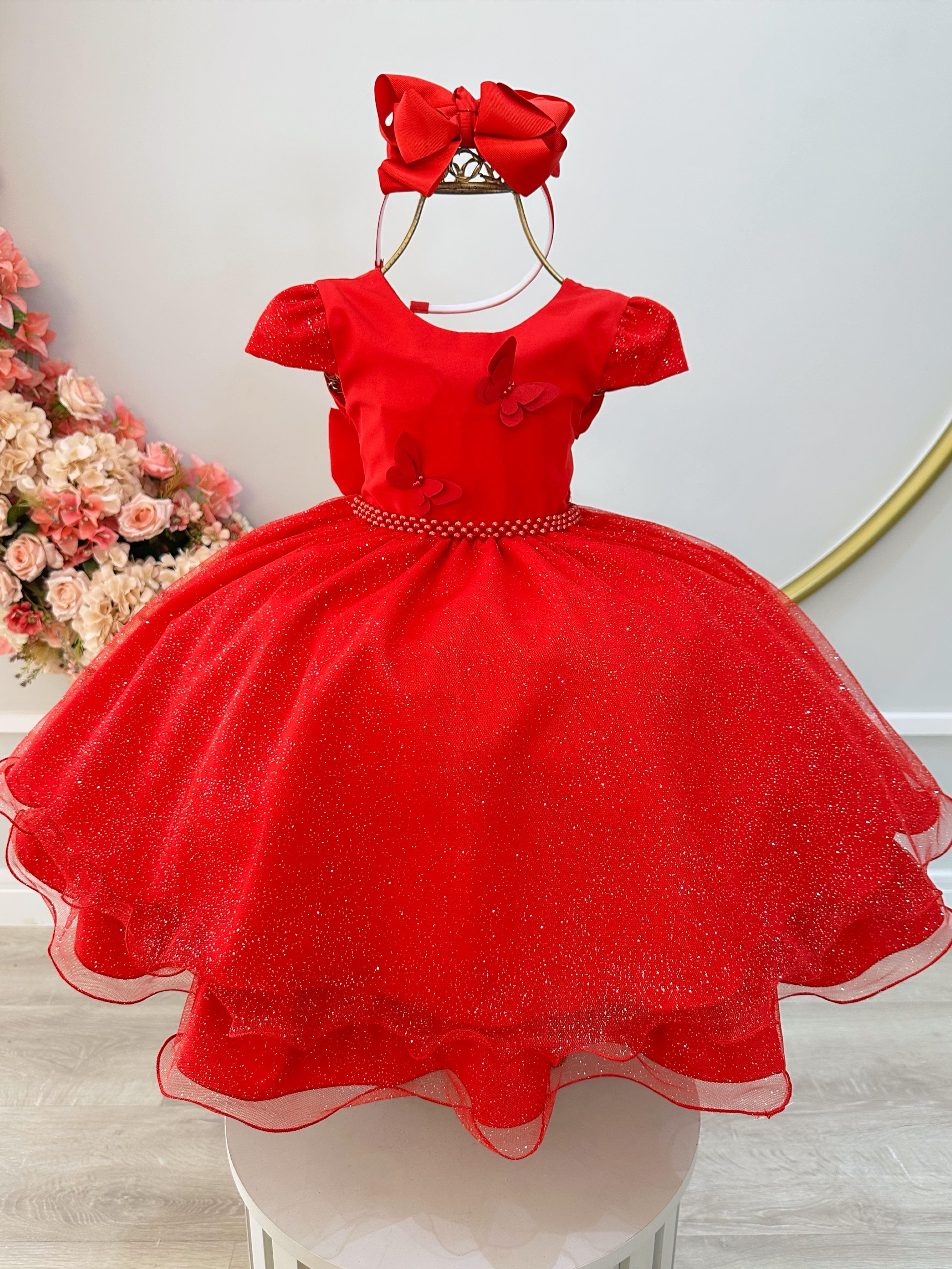 Vestido de Festa Infantil Vermelho Coração