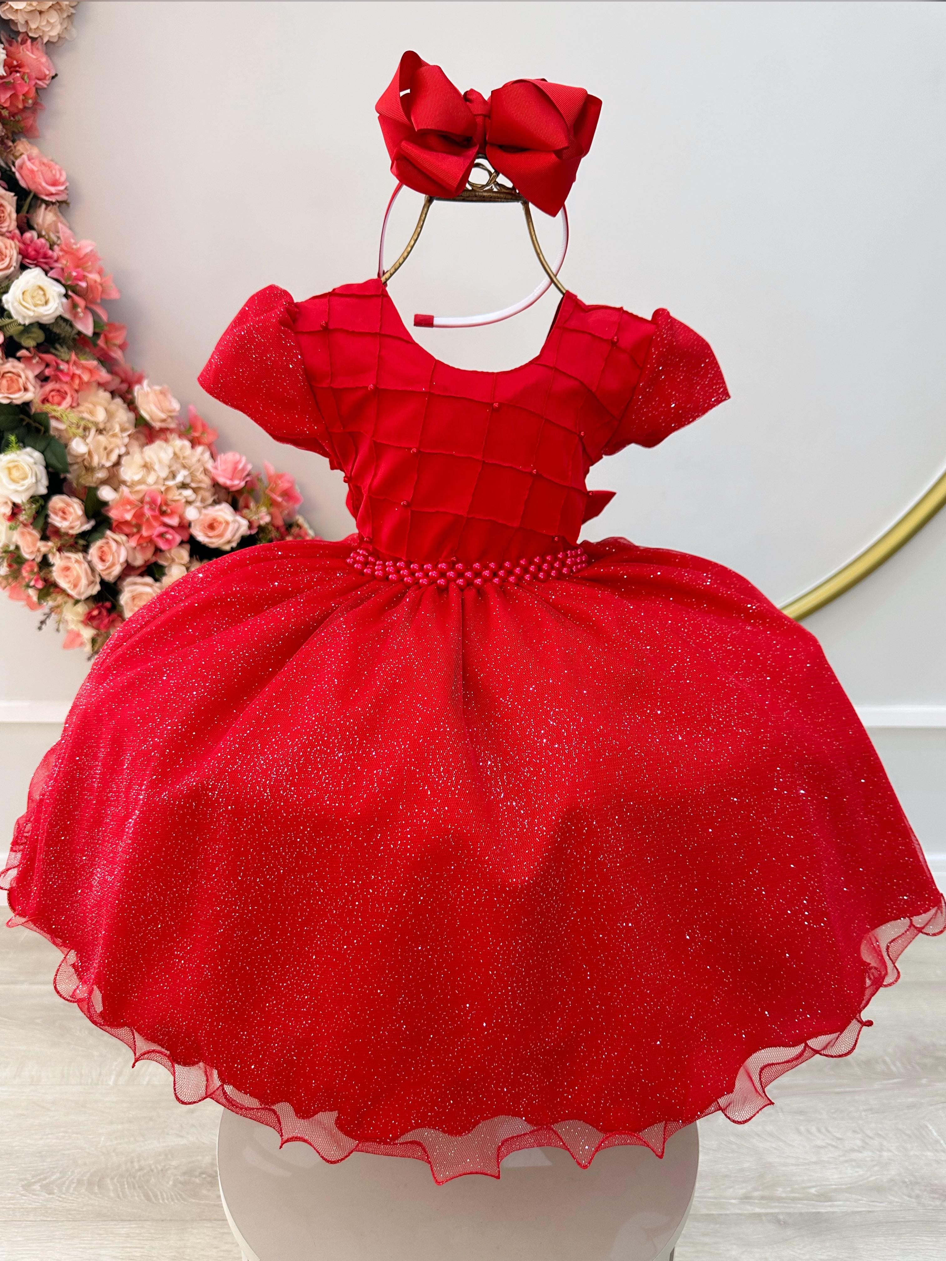 Vestido de Festa Infantil Vermelho Glitter