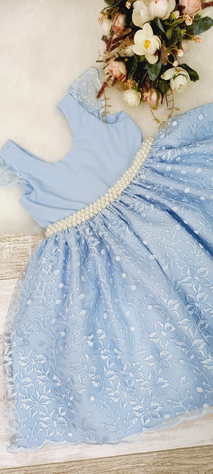 Vestido Festa Infantil Da Cinderela Azul Com Detalhes Amarelo