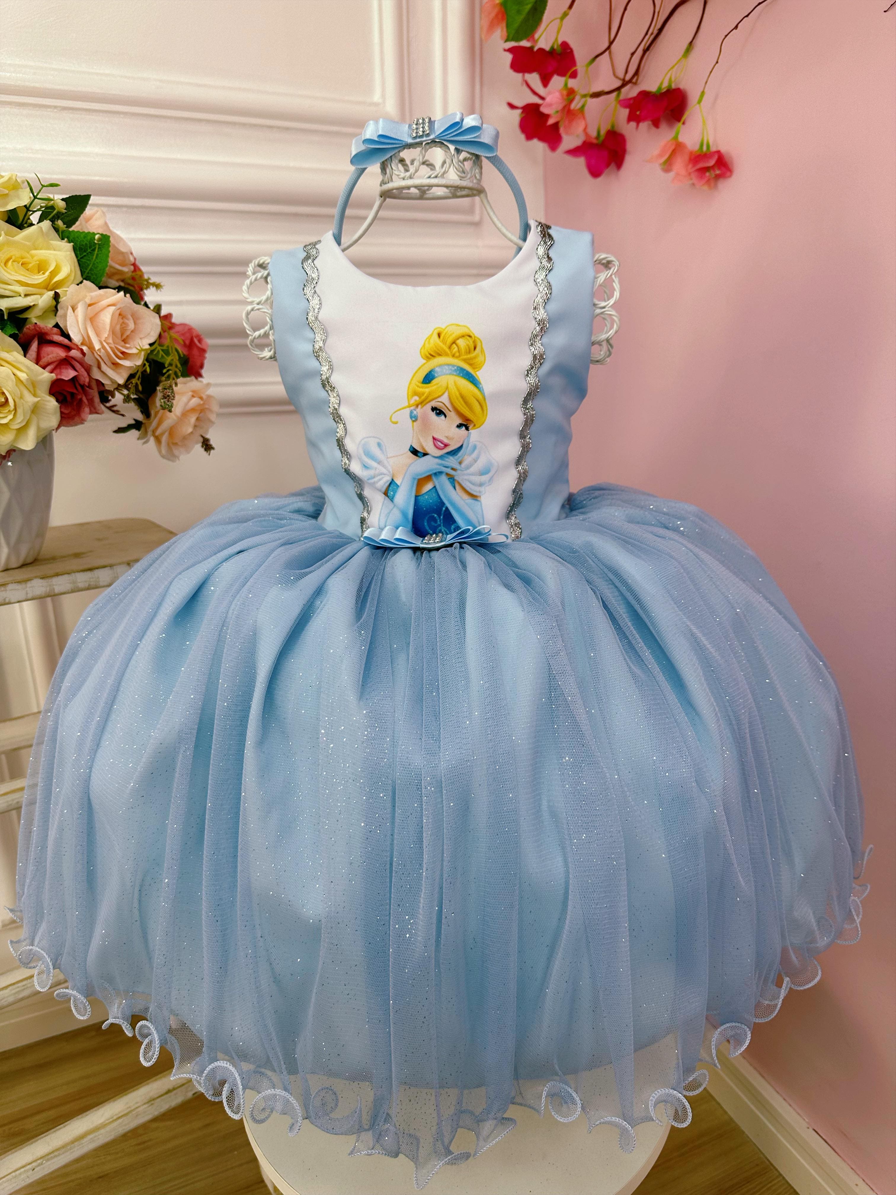 Vestido Festa Infantil Azul Cinderela Luxo