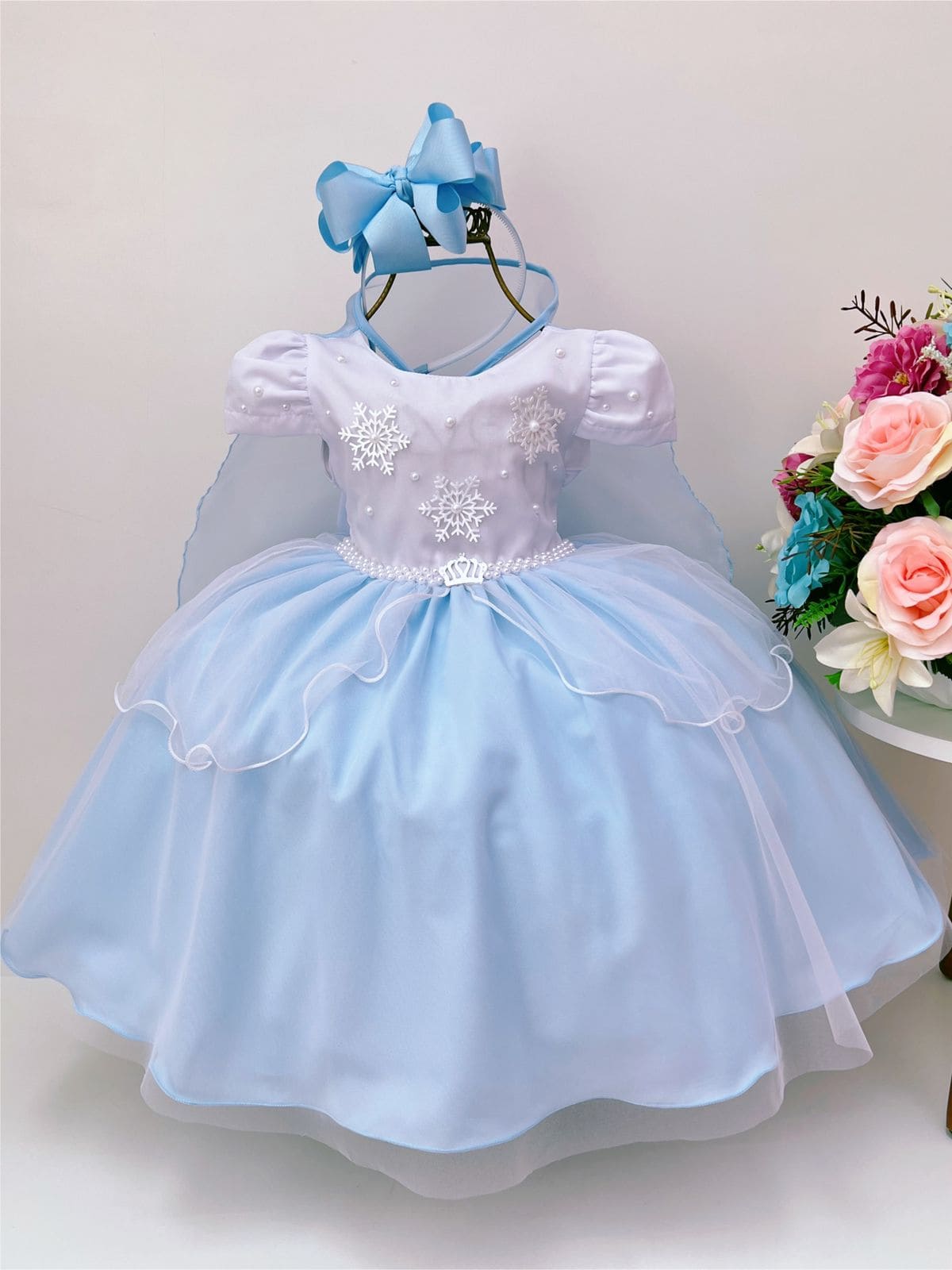 Vestido Festa Infantil Classico Frozen com Capa
