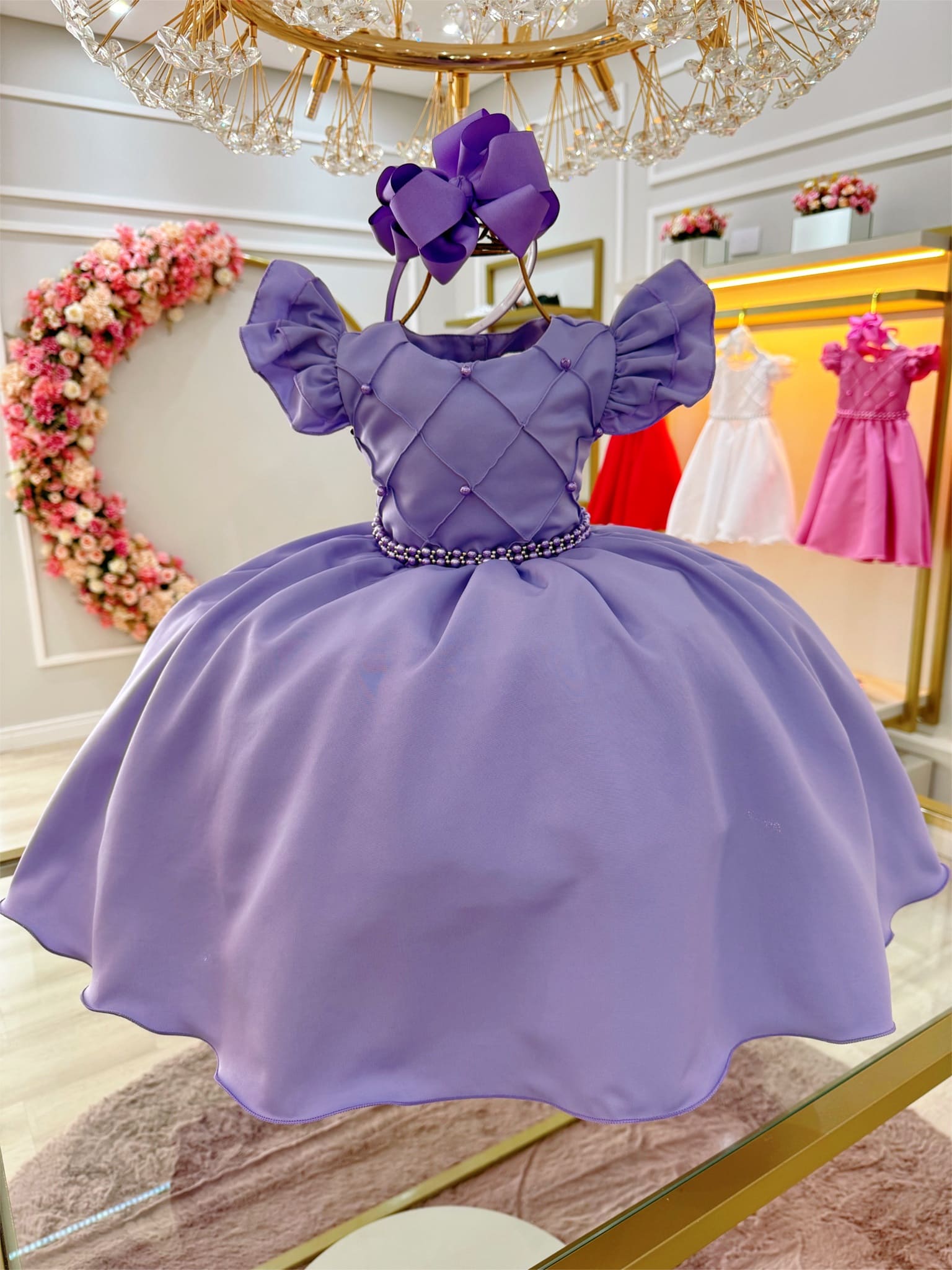 Vestido Festa Infantil Lilas Nervura Coração