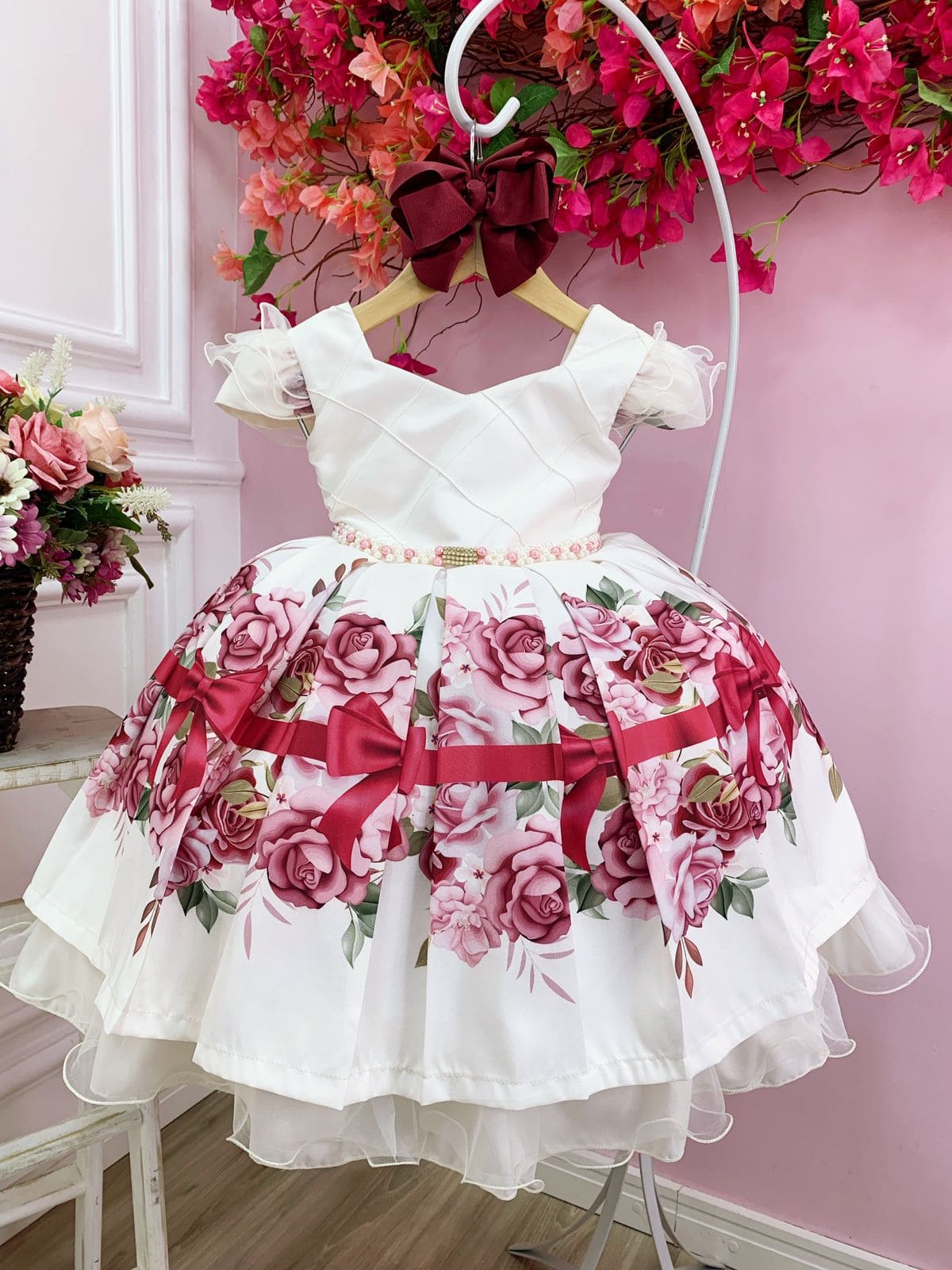 Vestido Festa Infantil Floral Luxo