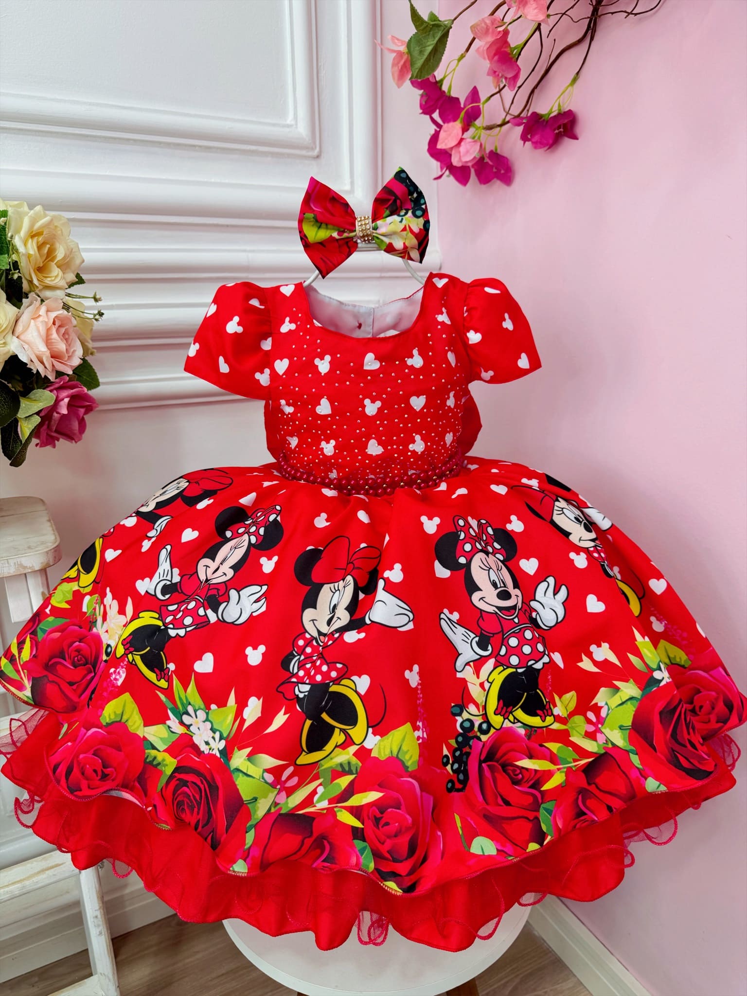 Vestido Festa Infantil Minnie Vermelha