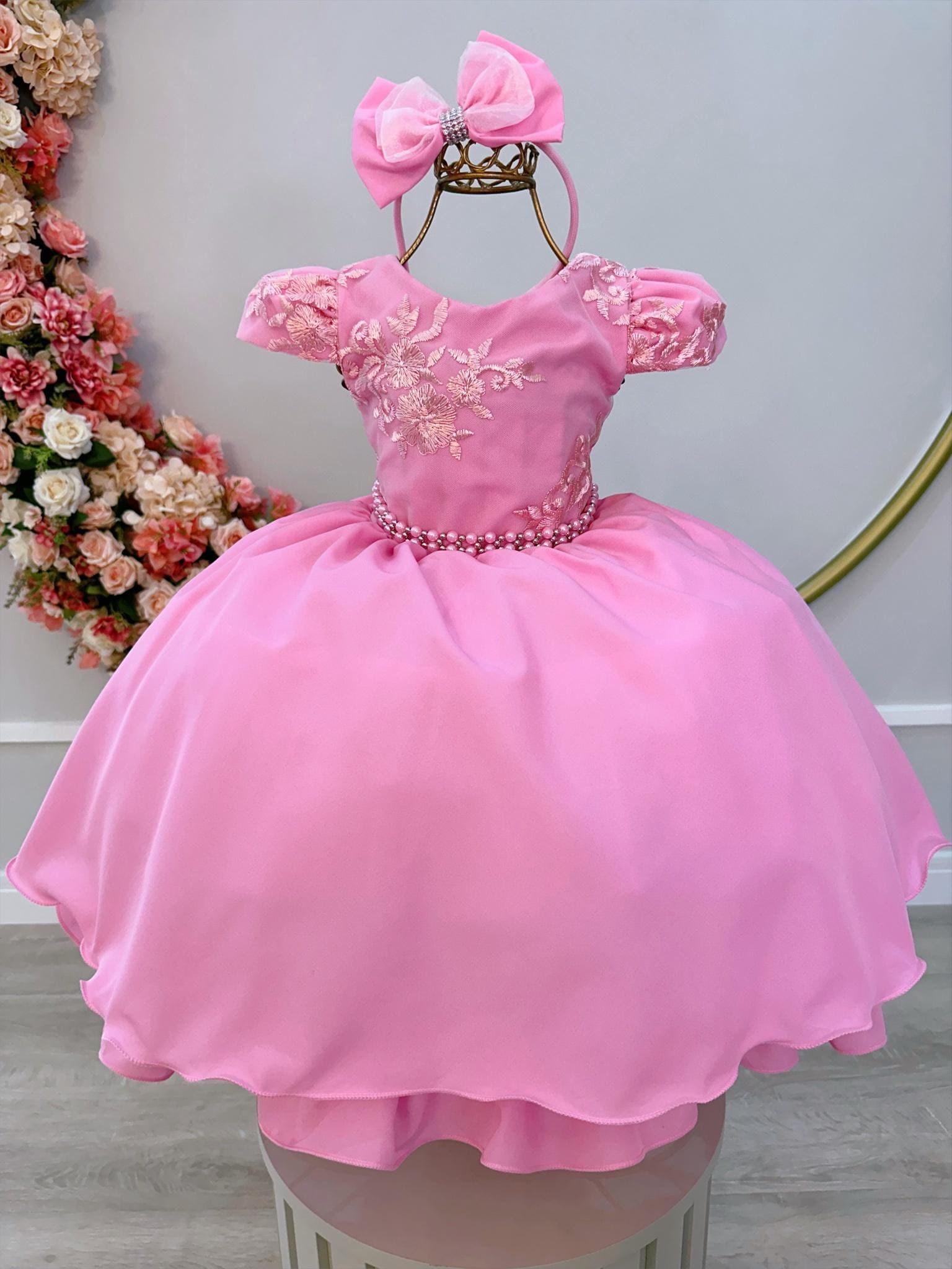 Vestido Festa Infantil Rosa Renda