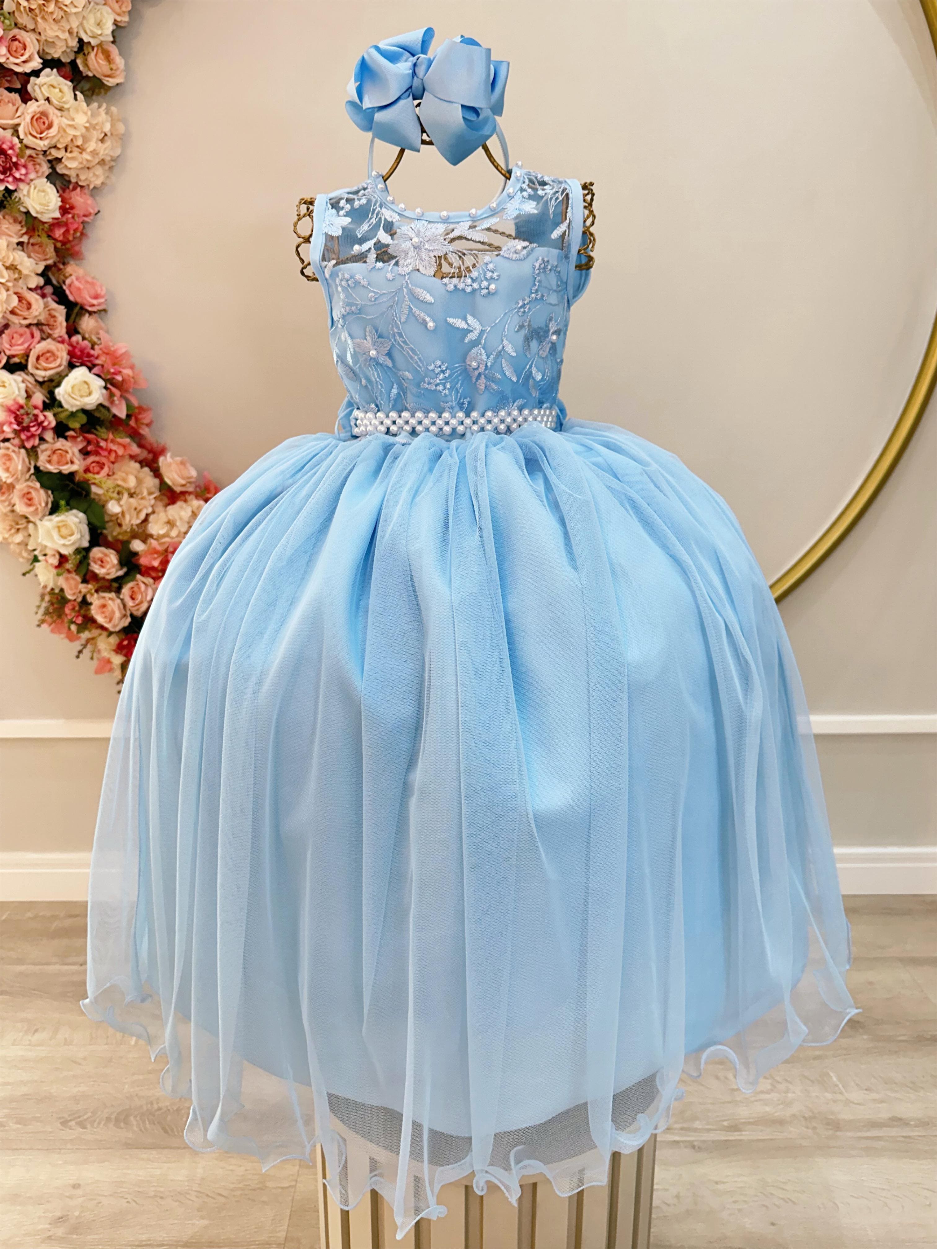 Vestido Infantil Azul Batizado Florista Dama