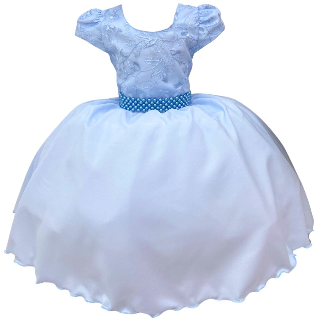 Vestido Infantil Azul Bebe Luxo