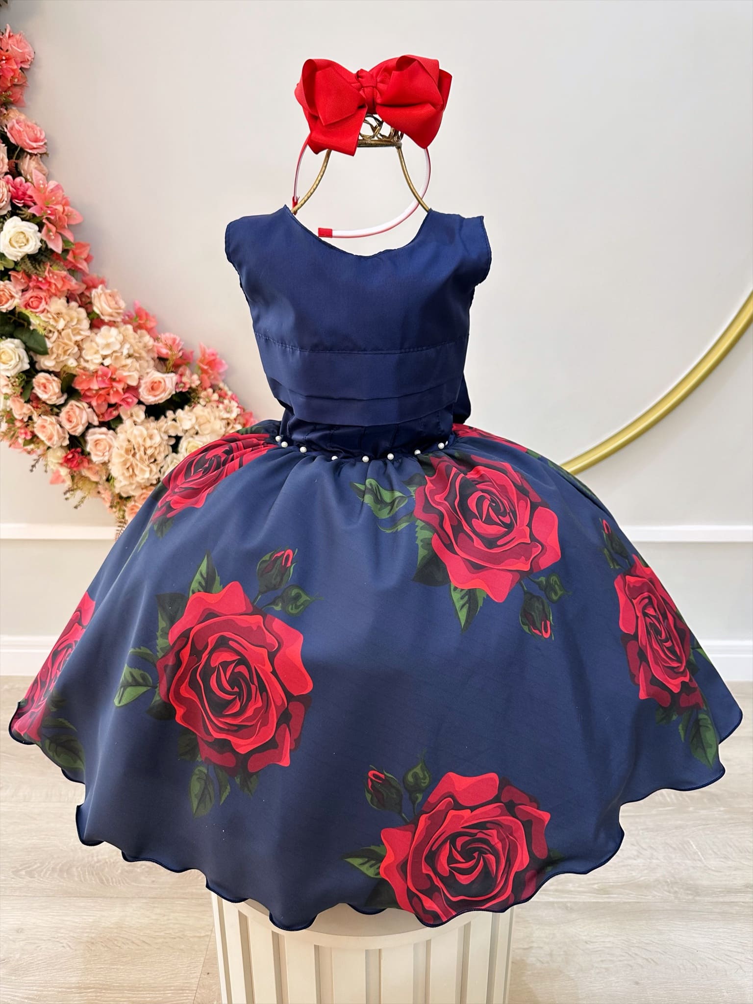 VESTIDO INFANTIL Azul Marinho Rosas