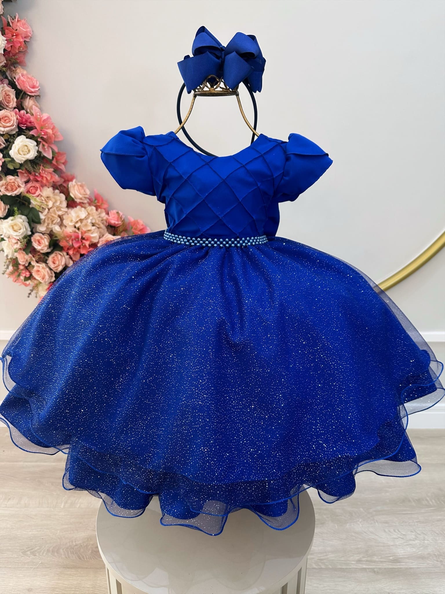 Vestido Infantil Azul Royal Glitter Mada