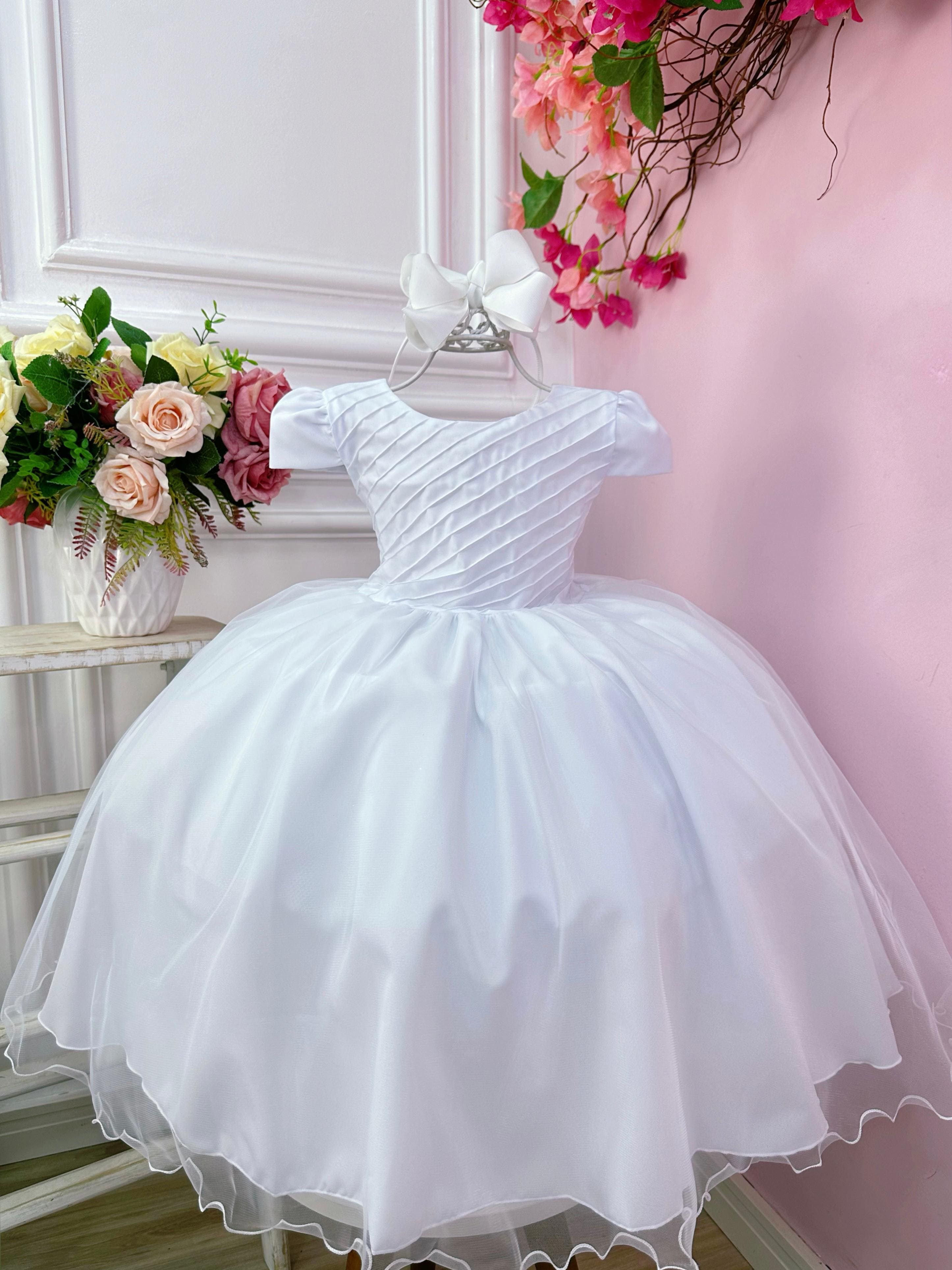 Vestido Infantil Branco C/ Busto Plissado para o Montar com o Kit de Laços