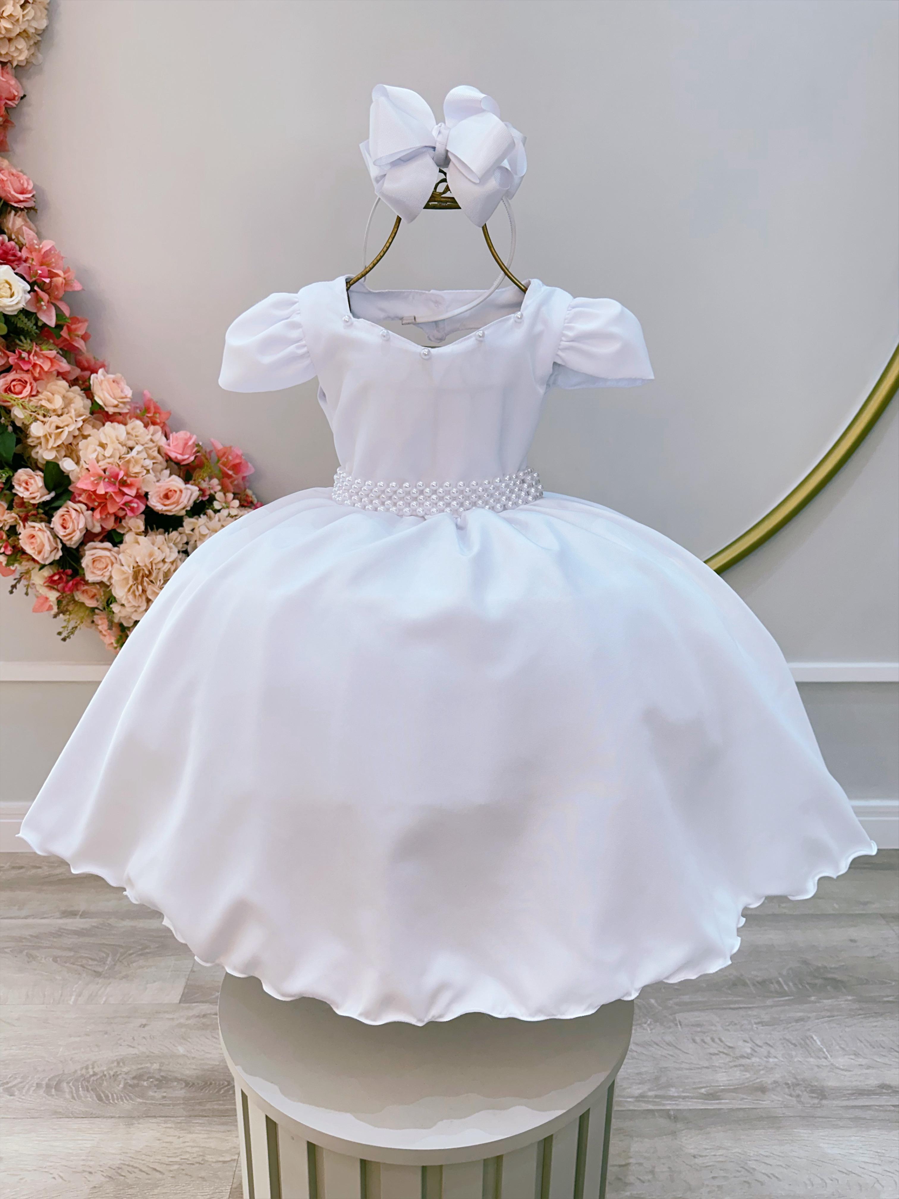 Vestido Infantil Branco Perola Coração