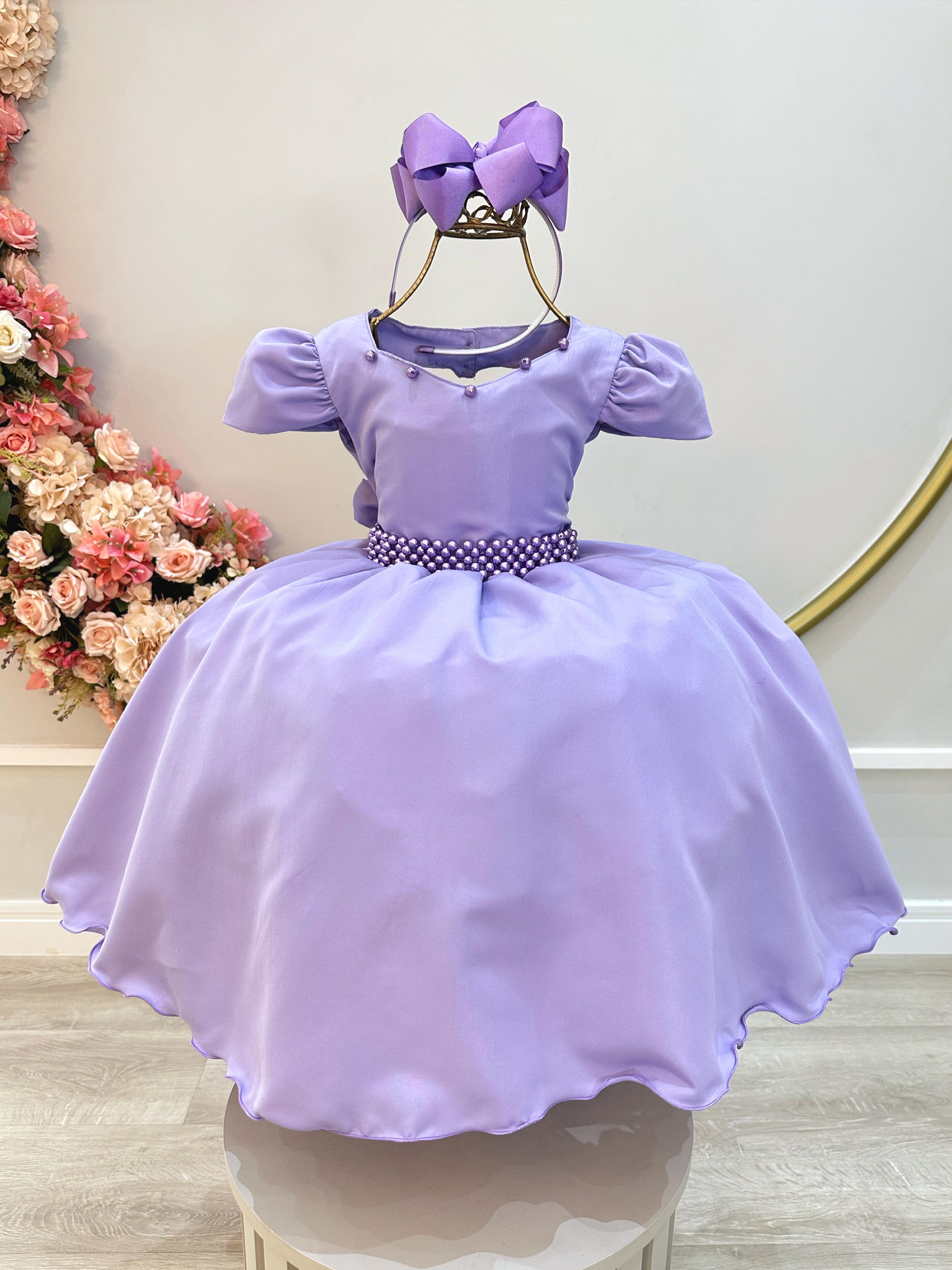 Vestido Infantil Lilas Perolas Coração