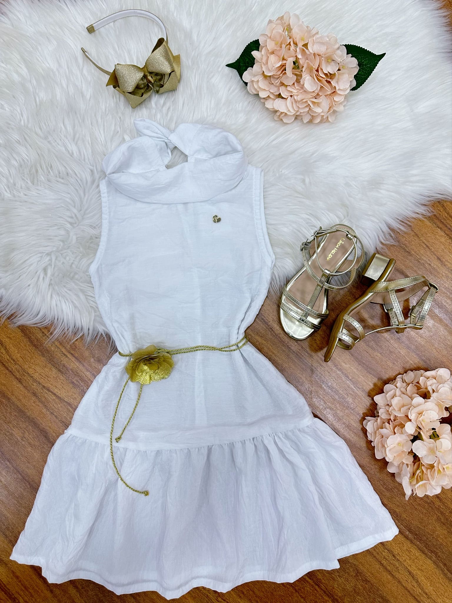 Vestido Infantil Casual Branco com Cinto