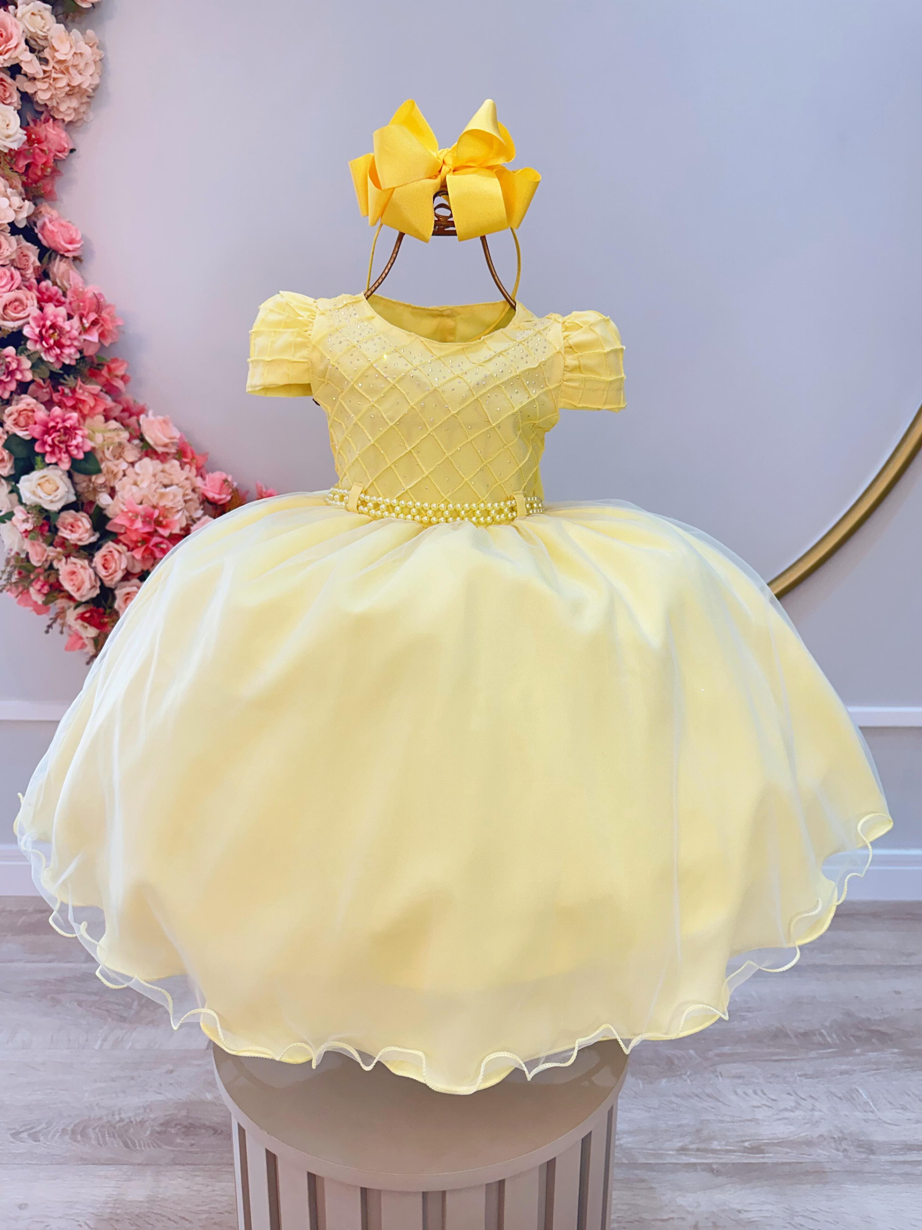 Vestido Infantil de Festa Amarelo Luxo