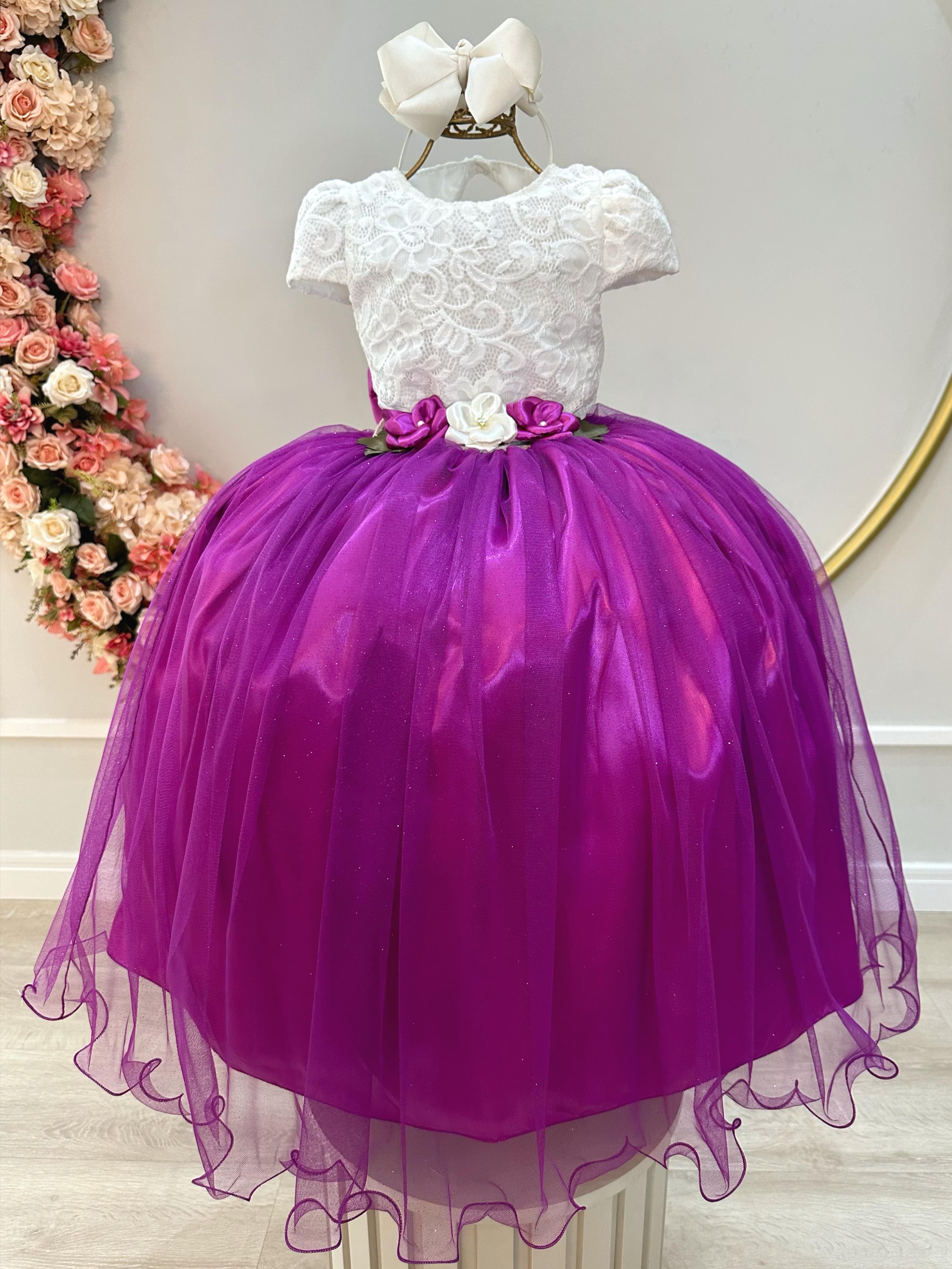 Vestido Infantil de Festa Longo Fucsia Off