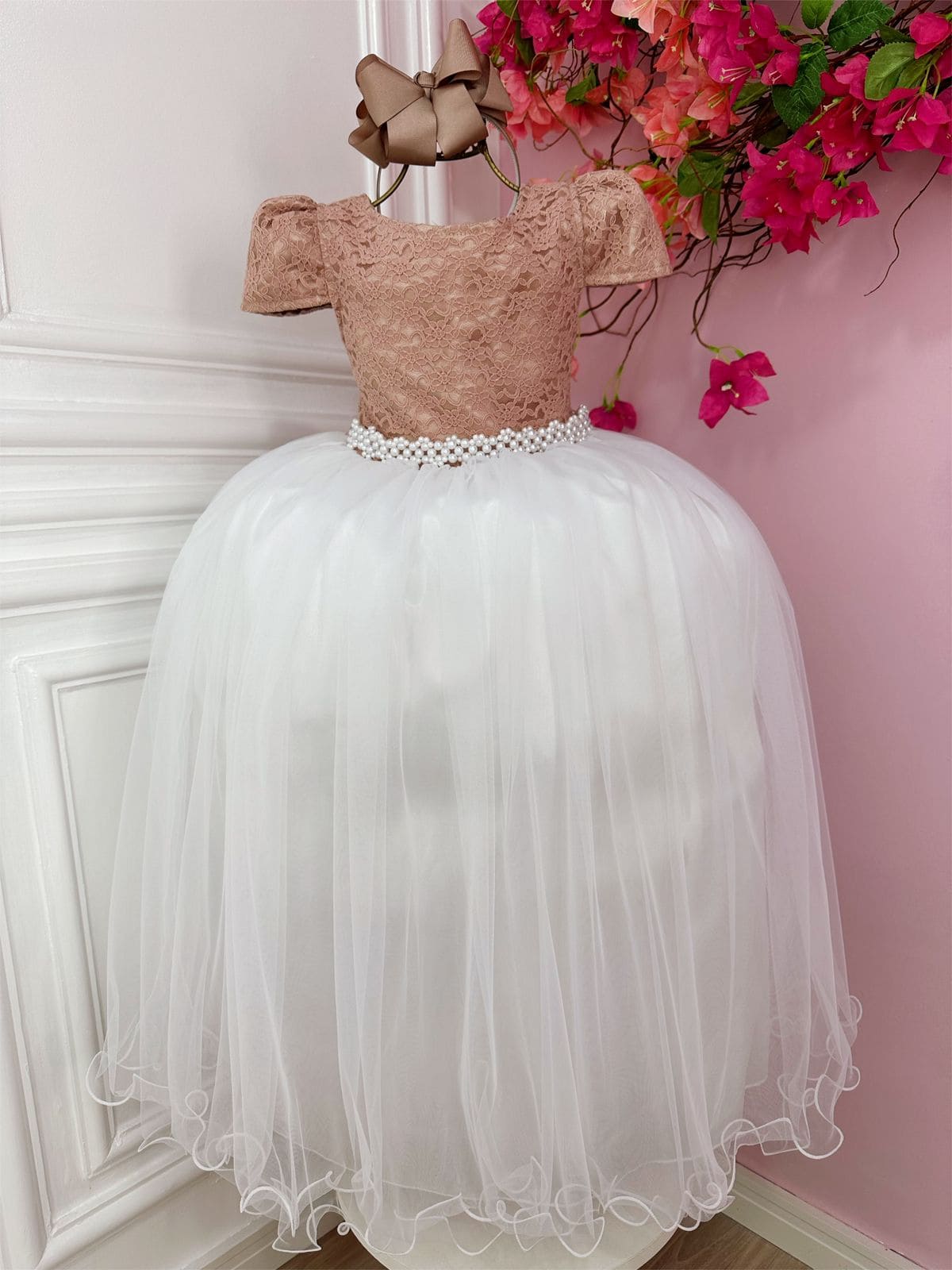 Vestido Infantil de Festa Longo Rose Branco