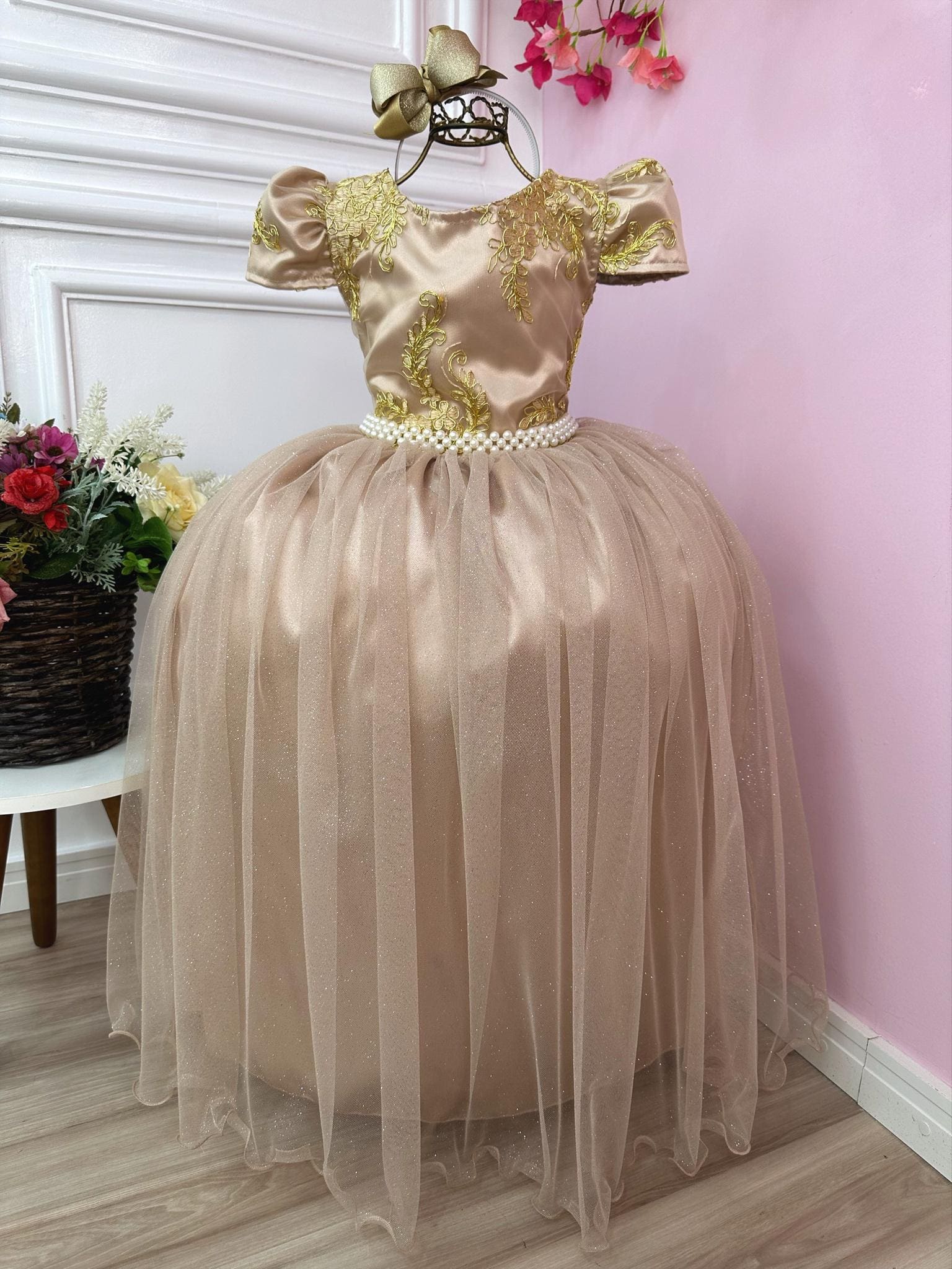 Vestido Infantil de Festa Luxo Realeza Dourado