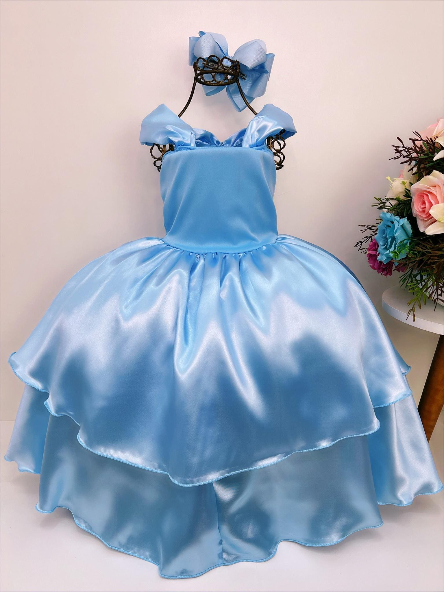 Vestido Feminino Infantil Fantasia da Cinderela Princesas da