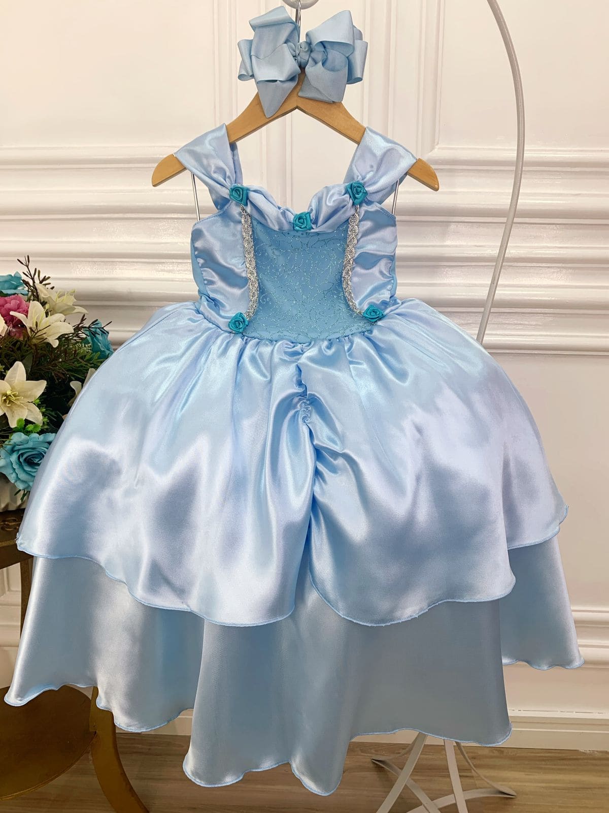 Vestido Feminino Infantil Fantasia da Cinderela Princesas da